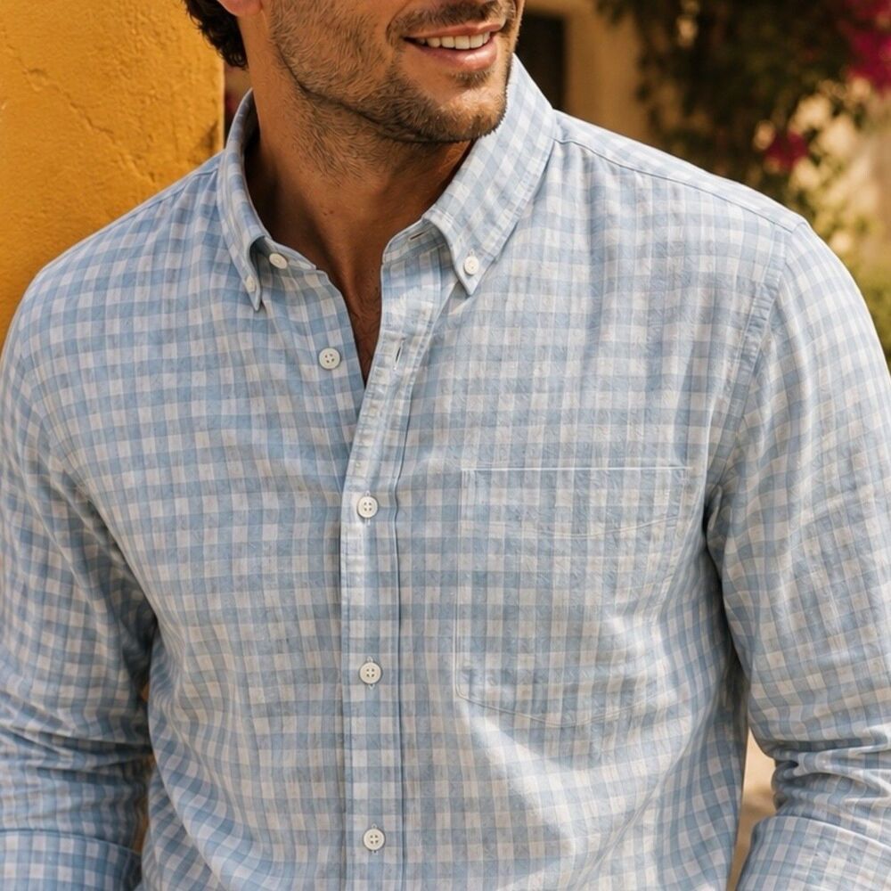 J Crew Button Up Shirt Mens XXL Blue Gingham Check Flex Washed Classic BP969